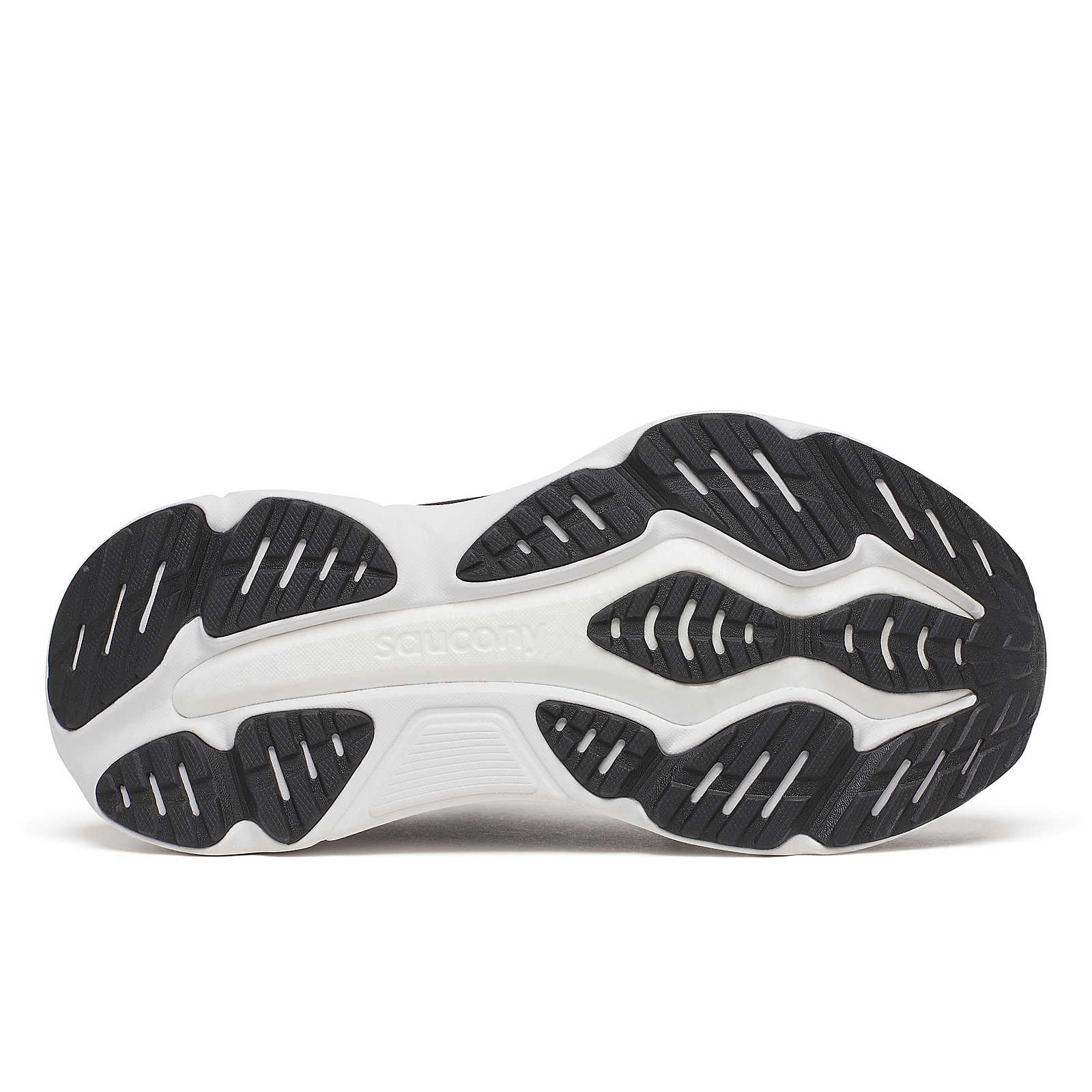 Hurricane 25 Wide - Women by Saucony in black and white with max cushioning and superfoam for comfortable road running and support