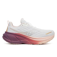 Hurricane 25 - Women by Saucony in white and pink with max cushioning and responsive superfoam for comfortable road running