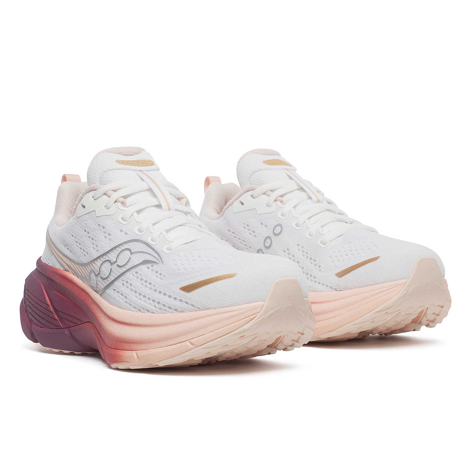 Hurricane 25 - Women by Saucony in white pink and purple with max cushioning and responsive superfoam for road running and comfort