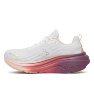 Hurricane 25 - Women by Saucony in white and pink with max cushioning and responsive superfoam for comfortable road running