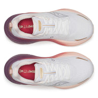 Hurricane 25 - Women by Saucony in white, pink, and purple with max cushioning and responsive superfoam for road running comfort and support