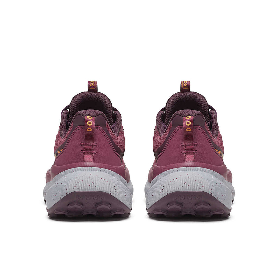 Xodus Ultra 4 - Women by Saucony in maroon and grey, max cushioned trail running shoe with durable grip for long outdoor runs