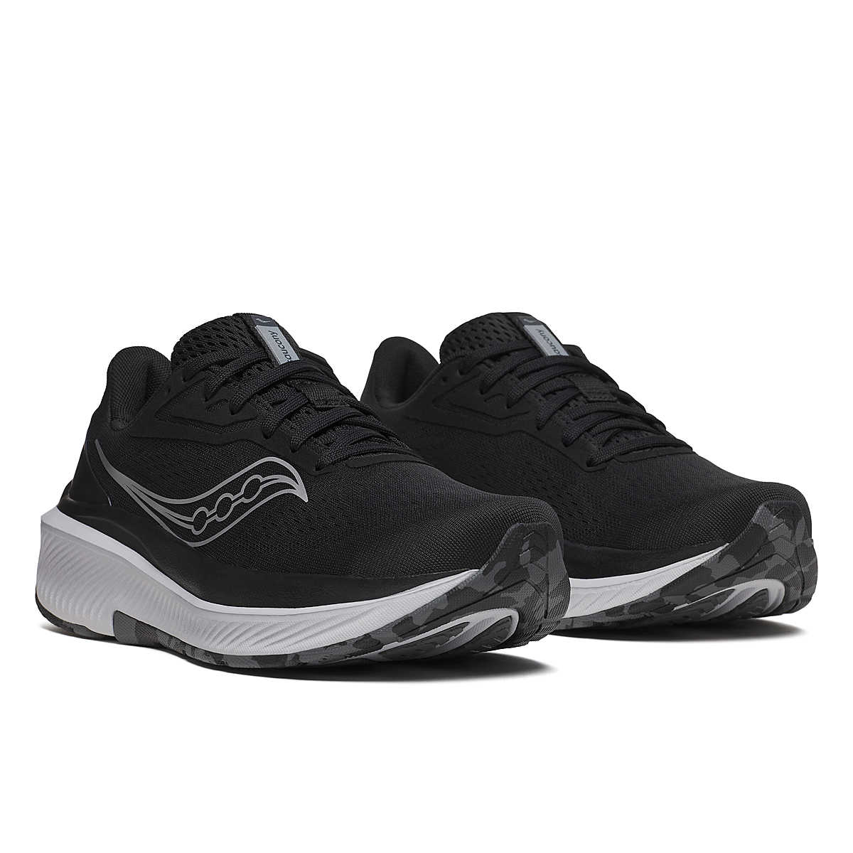 Echelon 10 - Women by Saucony in black with white sole, cushioned running shoe with stable broad base for comfort and walking.