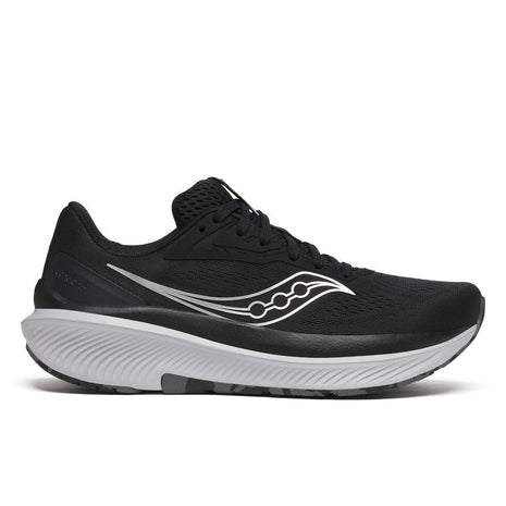 Echelon 10 - Women by Saucony in black with white logo, cushioned road running shoe with broad stable base for comfort and protection