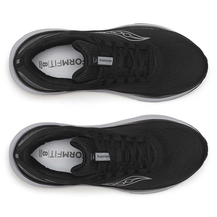 Echelon 10 - Women by Saucony in black and grey, cushioned road running shoes with stable base for comfort and protection for walkers