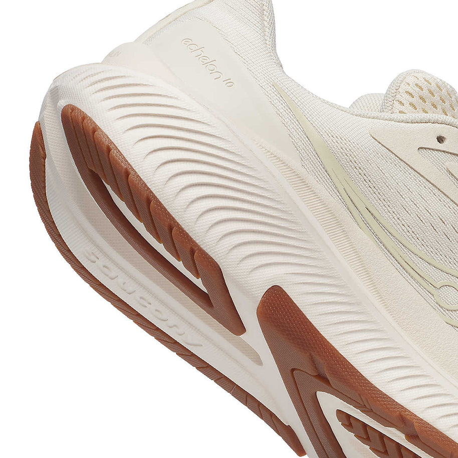 Echelon 10 Wide - Women by Saucony in cream and brown with wide stable base and cushioned support for comfortable walking and running
