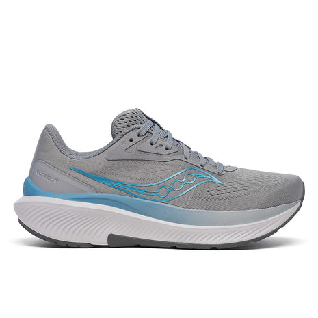 Echelon 10 Wide - Women by Saucony in grey with blue accents, cushioned wide running shoe for comfort and protection on road and walking
