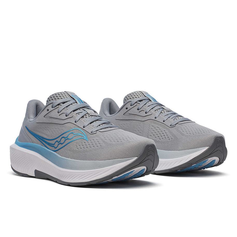 Echelon 10 Wide - Women by Saucony in grey and blue, cushioned wide running shoes for comfort and support in road running and walking