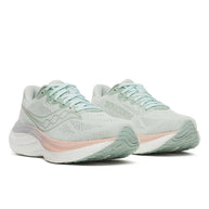 Ride 19 - Women by Saucony in light green and soft pink, lightweight responsive road running shoes for long runs and training