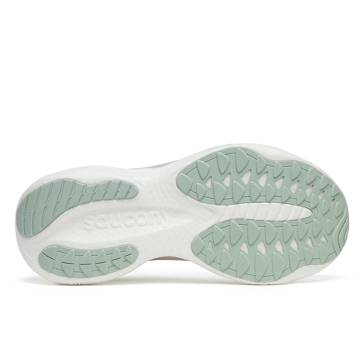 Ride 19 - Women by Saucony in white and light green, lightweight road running shoe designed for responsive, comfortable training runs