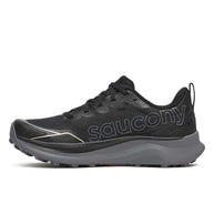 Peregrine 16 Wide - Women by Saucony in black and grey with Vibram Megagrip for traction and cushioning on rugged trails