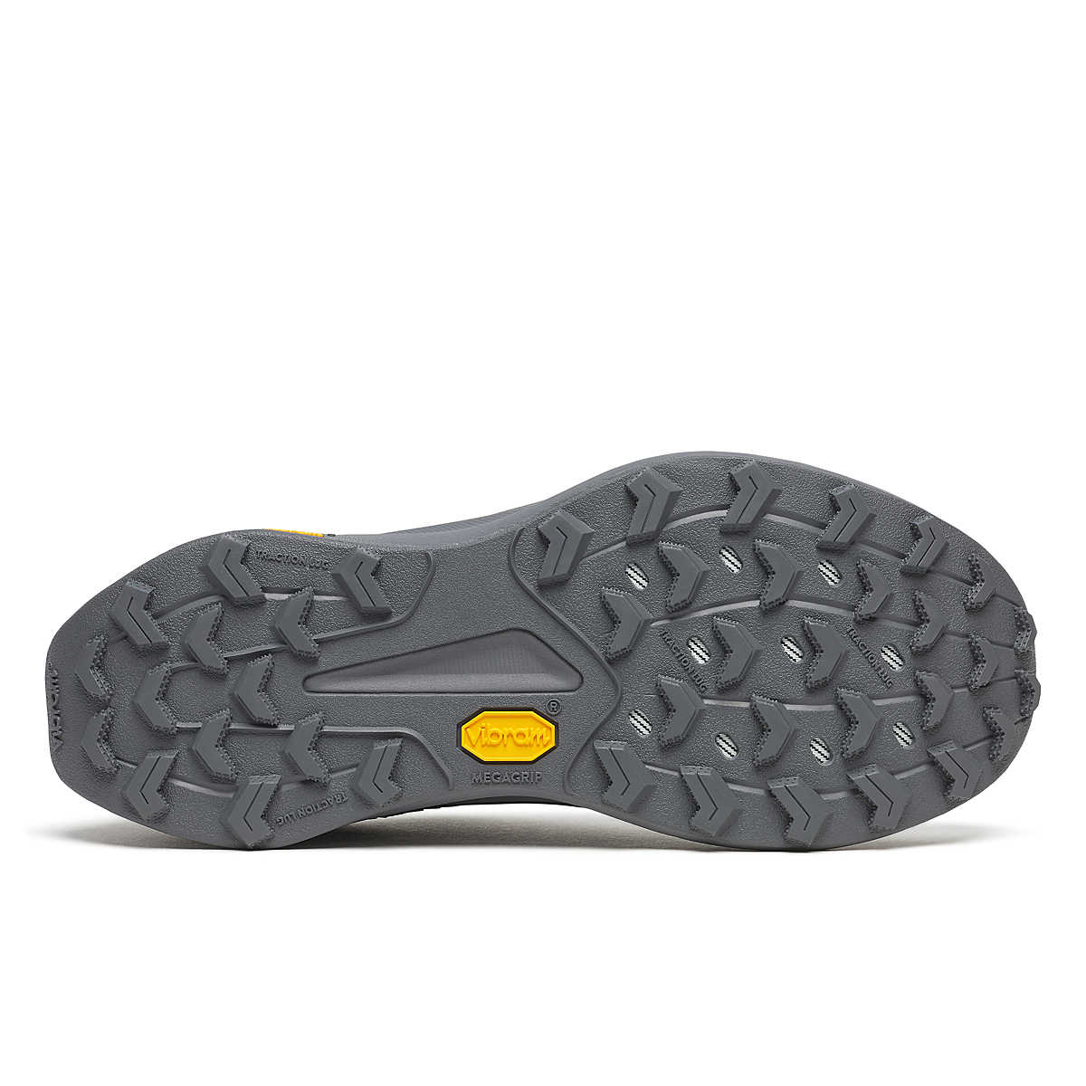 Peregrine 16 - Women by Saucony in dark grey with Vibram Megagrip outsole, durable trail running shoe for rugged terrain and confident grip
