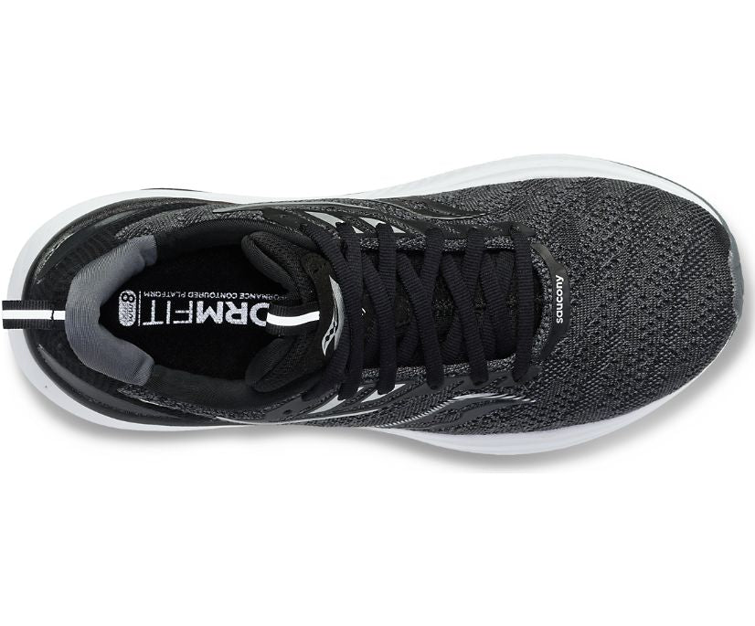 Echelon 9 - Men by Saucony in black and grey, lightweight road shoe with max cushioning and roomy fit for comfortable running and walking