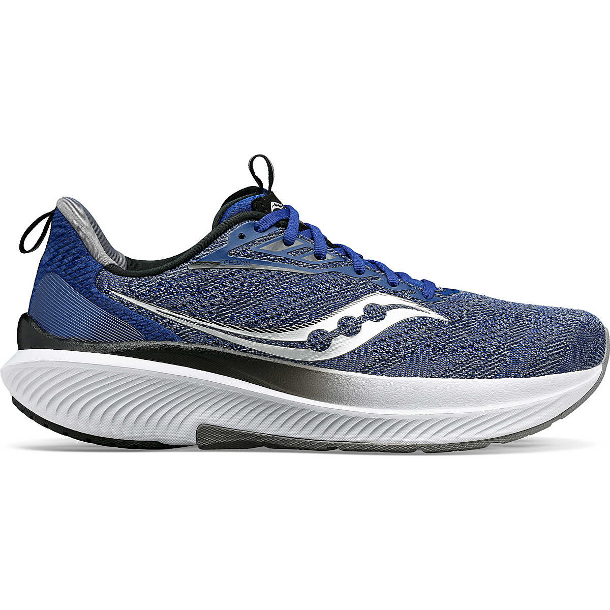 Echelon 9 - Men by Saucony in blue and black, cushioned road running shoe with roomy fit for max comfort and lighter feel