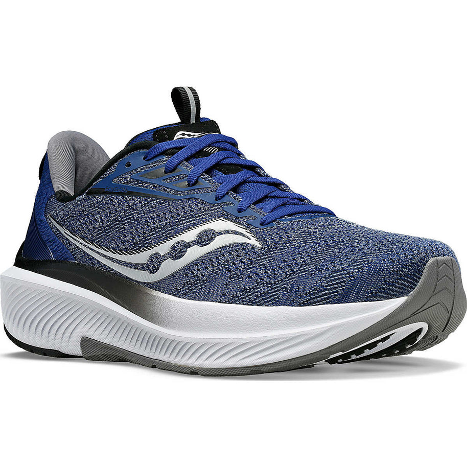 Echelon 9 Wide - Men by Saucony in blue and grey, wide fit road running shoe with max cushioning and stable comfortable ride