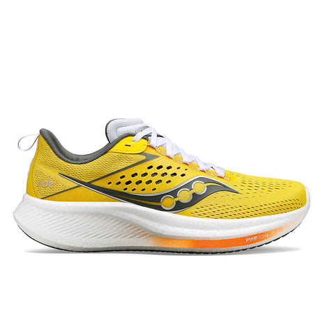 Ride 17 - Men by Saucony in yellow and white with PWRRUN+ foam cushioning, designed for comfortable road running and everyday use