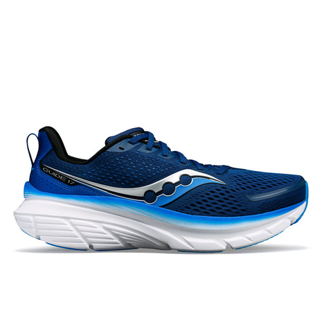 Guide 17 Wide - Men by Saucony in blue and white with PWRRUN cushioning and CenterPath support for natural road running comfort