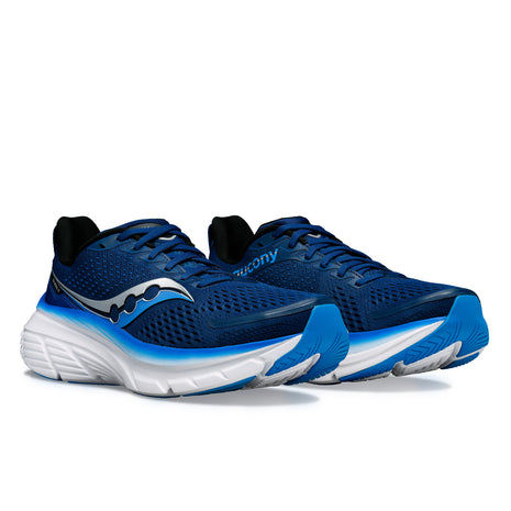 Guide 17 Wide - Men by Saucony in blue and white with PWRRUN cushioning and CenterPath tech for natural, secure road running