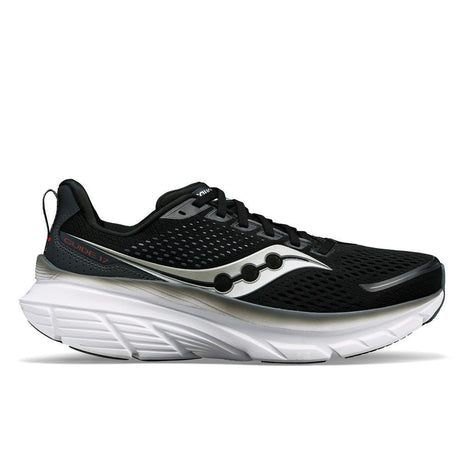 Guide 17 Wide - Men by Saucony in black and white with PWRRUN cushioning and CenterPath for natural secure movement on roads