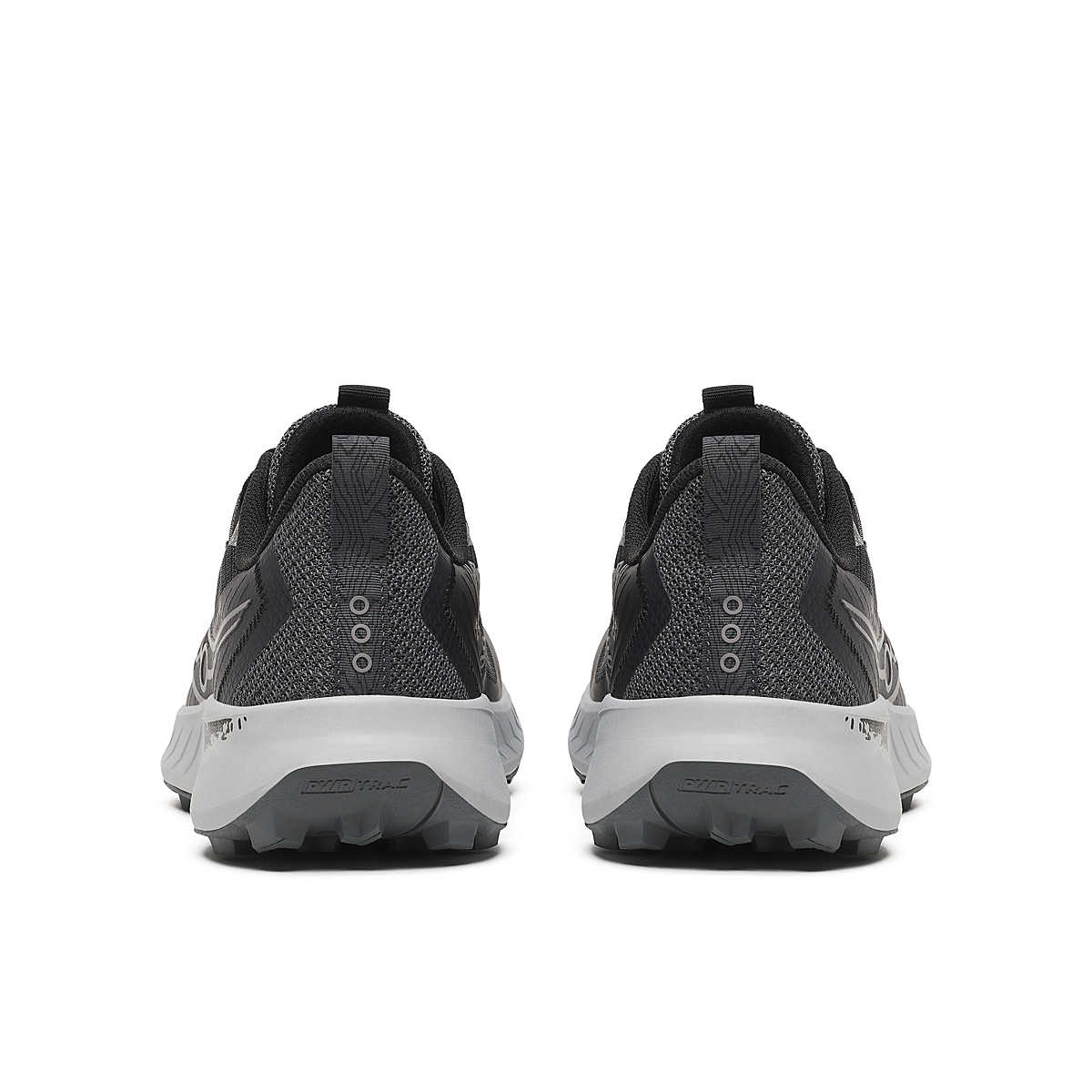 Peregrine 15 - Men by Saucony in black and grey with PWRRUN foam cushioning and PWRTRAC durable outsole for trail running and outdoor use