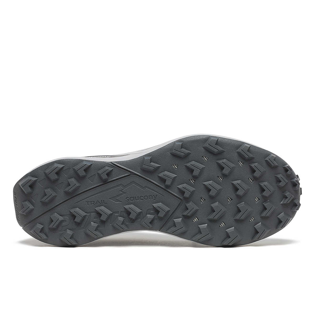 Peregrine 15 - Men by Saucony in black outsole with PWRTRAC rubber for durability and PWRRUN cushioning, ideal for trail running