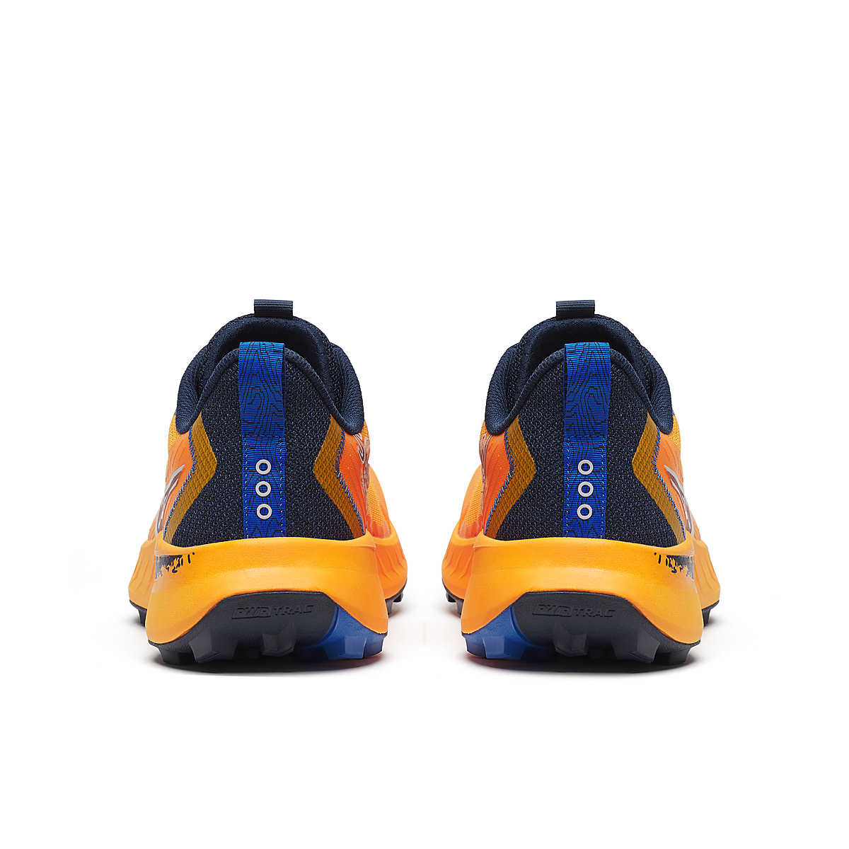 Peregrine 15 - Men by Saucony in orange and navy with PWRRUN foam cushioning and durable PWRTRAC outsole for trail running and outdoor use
