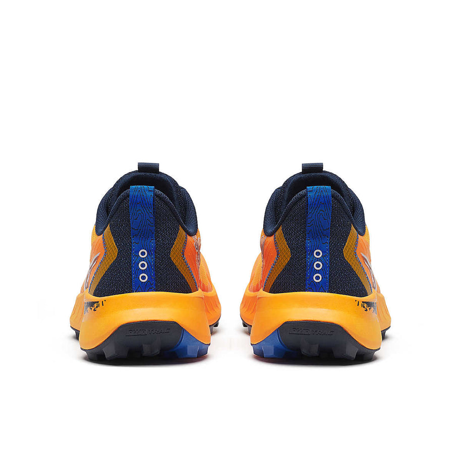 Peregrine 15 - Men by Saucony in orange and navy with PWRRUN foam cushioning and durable PWRTRAC outsole for trail running and outdoor use