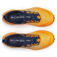 Peregrine 15 - Men by Saucony in orange and navy with PWRRUN foam cushioning and PWRTRAC rubber outsole for durable trail running shoes