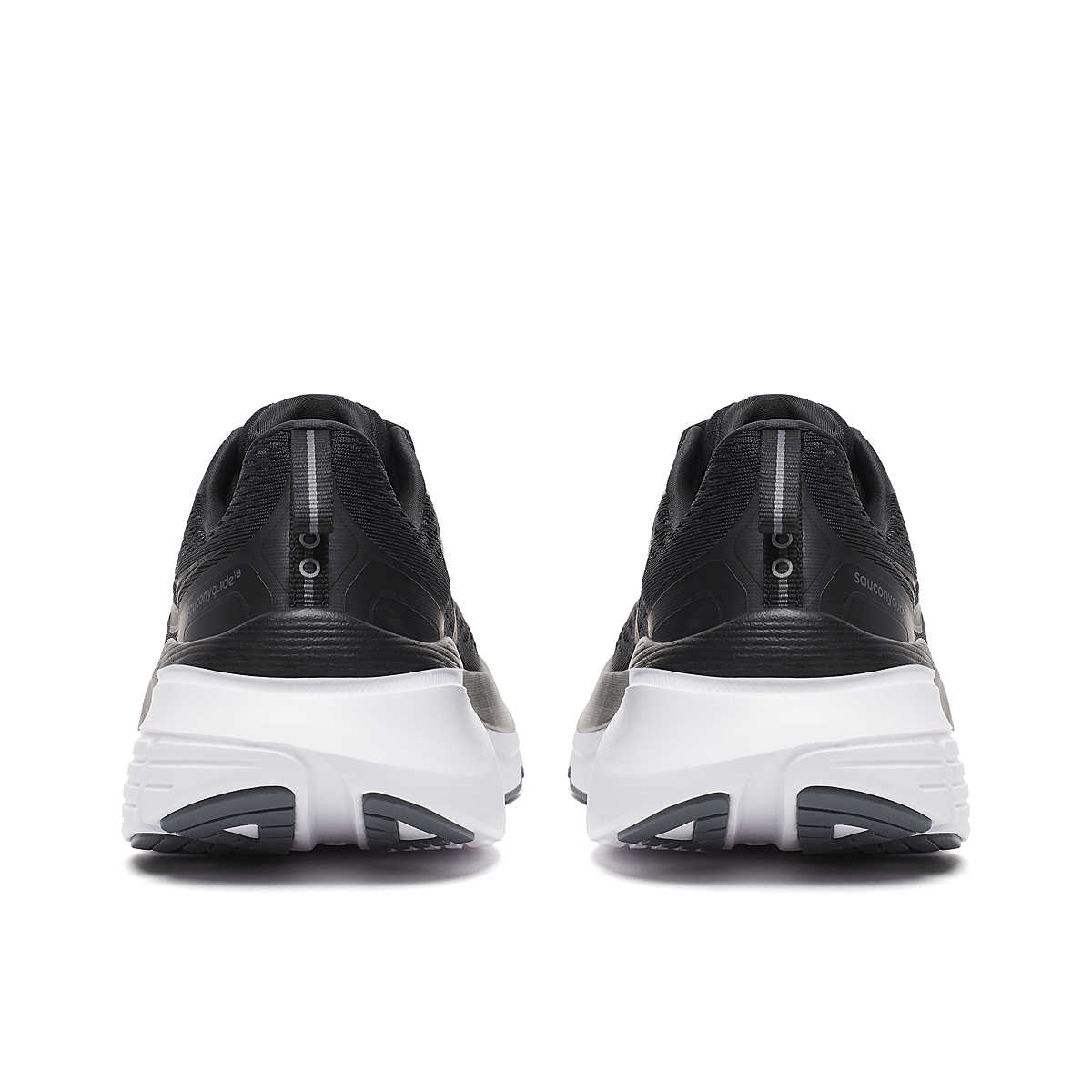 Guide 18 - Men by Saucony in black and white with PWRRUN cushioning and CenterPath tech for road running and comfort