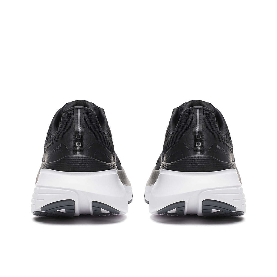 Guide 18 - Men by Saucony in black and white with PWRRUN cushioning and CenterPath tech for road running and comfort