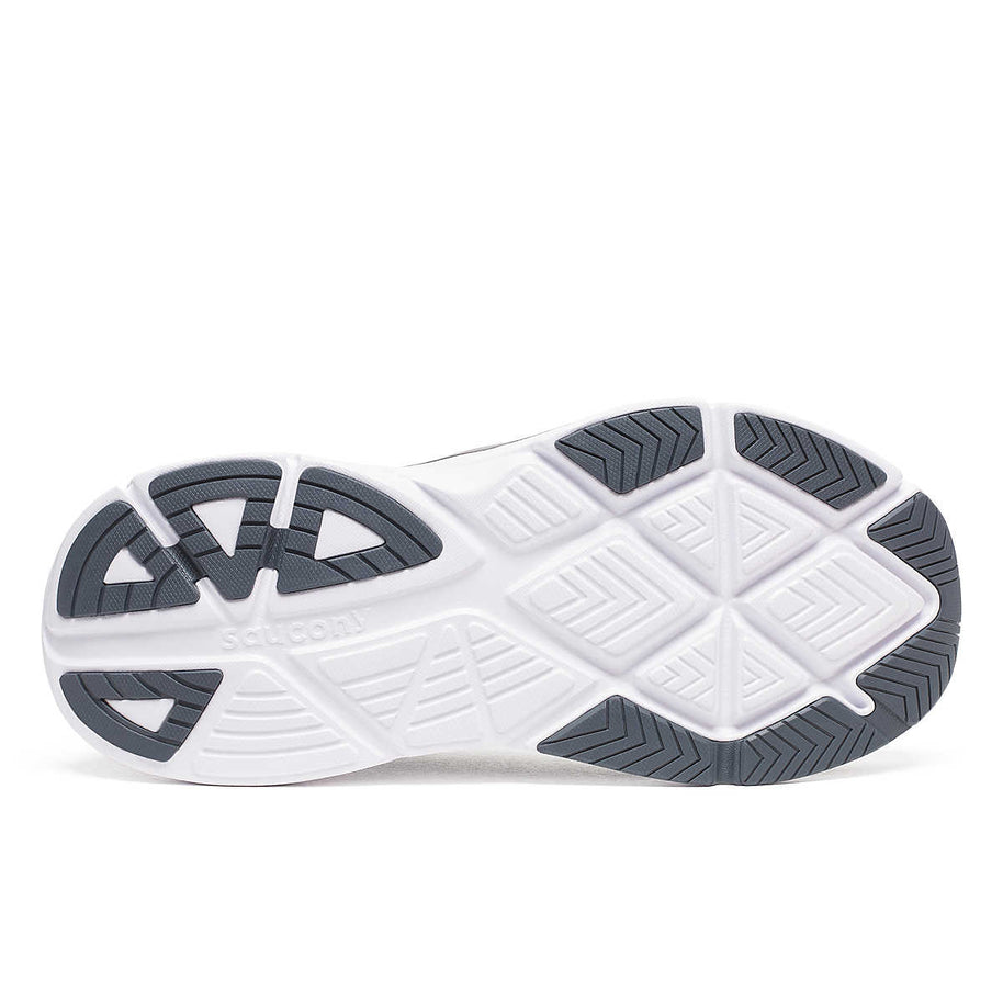 Guide 18 - Men by Saucony in white and grey with PWRRUN cushioning and CenterPath technology for road running and comfort