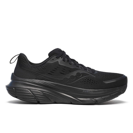 Guide 18 - Men by Saucony in black with enhanced PWRRUN cushioning and CenterPath technology for secure road running and comfort