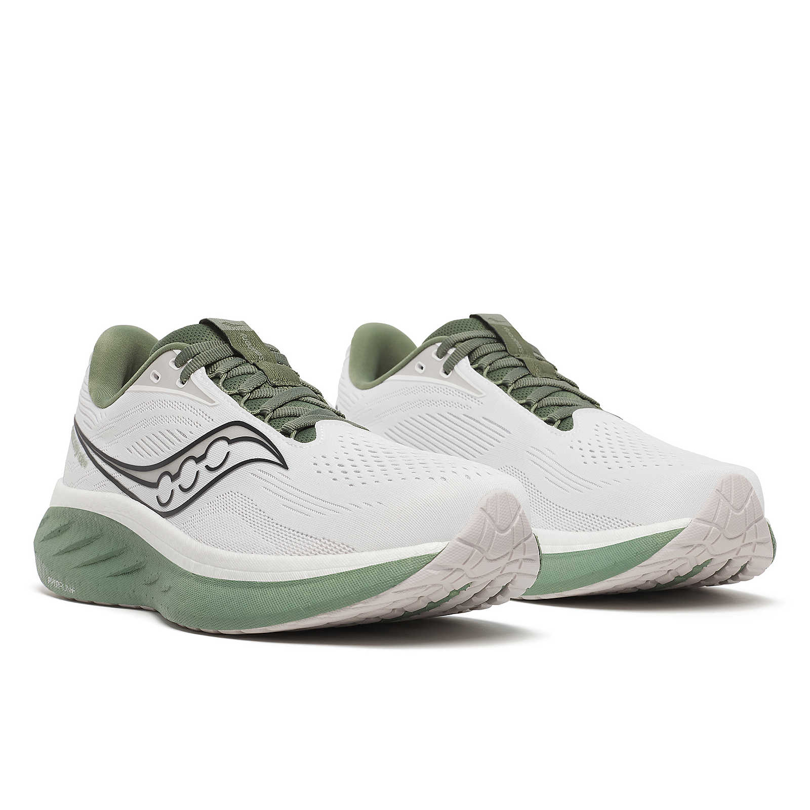 Ride 18 - Men by Saucony in white and green lightweight responsive road running shoes perfect for comfort and daily runs