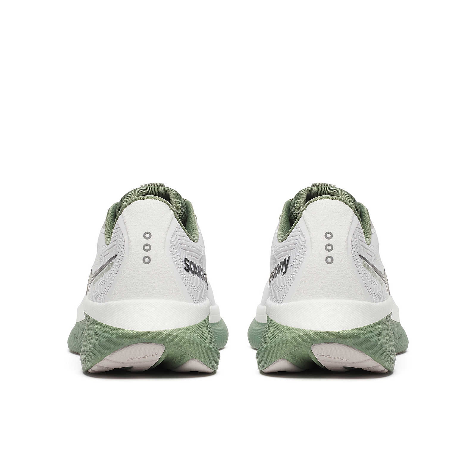Ride 18 - Men by Saucony in white and green, lightweight responsive road running shoe designed for comfort and versatility