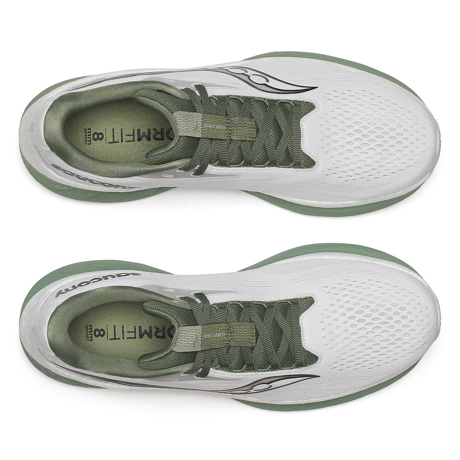 Ride 18 - Men by Saucony in white and green, lightweight road running shoes with responsive cushioning for versatile running comfort