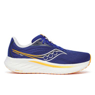 Ride 18 - Men by Saucony in blue and yellow, lightweight responsive road running shoe designed for comfort and versatility