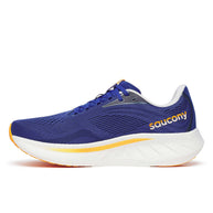 Ride 18 - Men by Saucony in blue and orange, lightweight responsive road running shoe designed for comfort and versatility