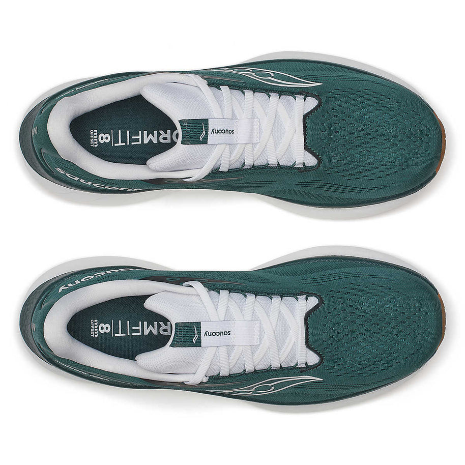 Ride 18 - Men by Saucony in green and white lightweight responsive road running shoes ideal for comfort and versatility