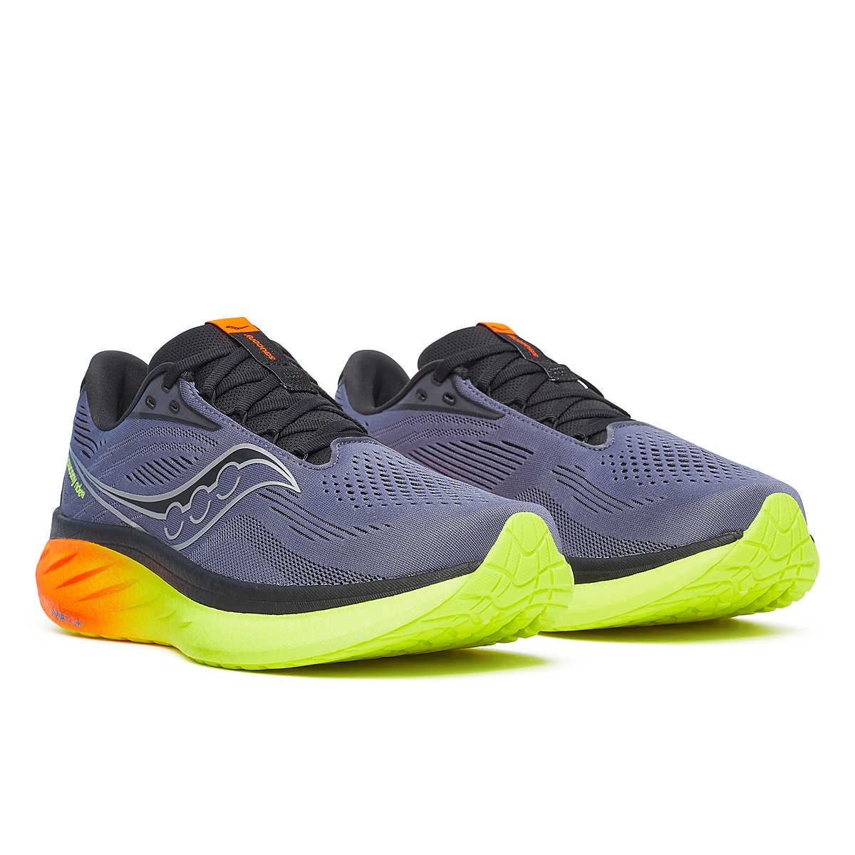 Ride 18 - Men by Saucony in blue, black, and neon yellow, lightweight responsive road running shoes for comfort and versatility