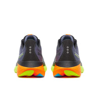Ride 18 - Men by Saucony in black and bright orange, lightweight responsive running shoes designed for road running and daily comfort