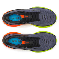 Ride 18 - Men by Saucony in grey with neon green and orange accents, lightweight responsive road running shoes for comfort and versatility
