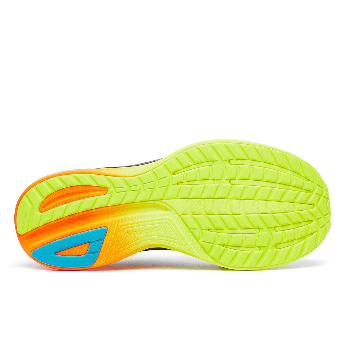 Ride 18 - Men by Saucony in neon green and orange, lightweight responsive road running shoe with soft cushioning for comfort and versatility