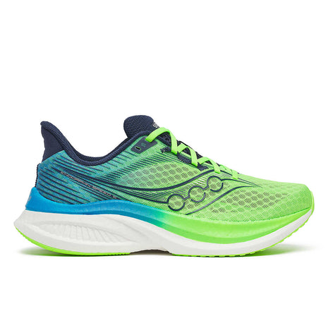 Endorphin Speed 5 - Men by Saucony in blue and green with nylon plate and PWRRUN PB cushioning for fast road running and racing