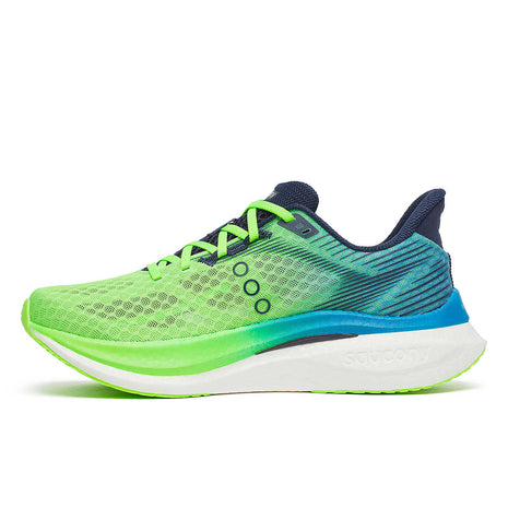 Endorphin Speed 5 - Men by Saucony in green and blue with nylon plate and PWRRUN PB cushioning designed for fast road running and racing