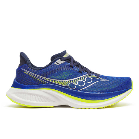 Endorphin Speed 5 - Men by Saucony in blue and neon yellow with nylon plate and PWRRUN PB cushioning for fast road running and racing