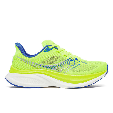 Endorphin Speed 5 - Men by Saucony in neon yellow and blue, lightweight road running shoe with nylon plate and PWRRUN PB cushioning for speed and performance
