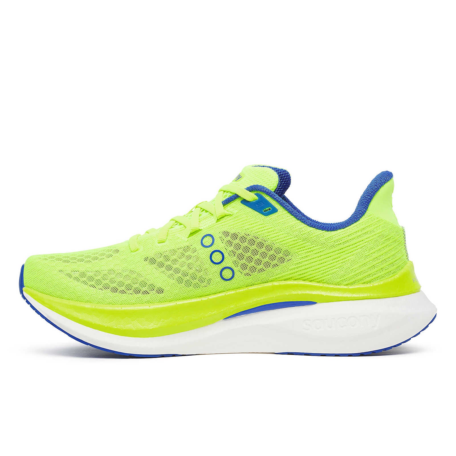 Endorphin Speed 5 - Men by Saucony in neon yellow and blue with nylon plate and PWRRUN PB cushioning for fast smooth road running