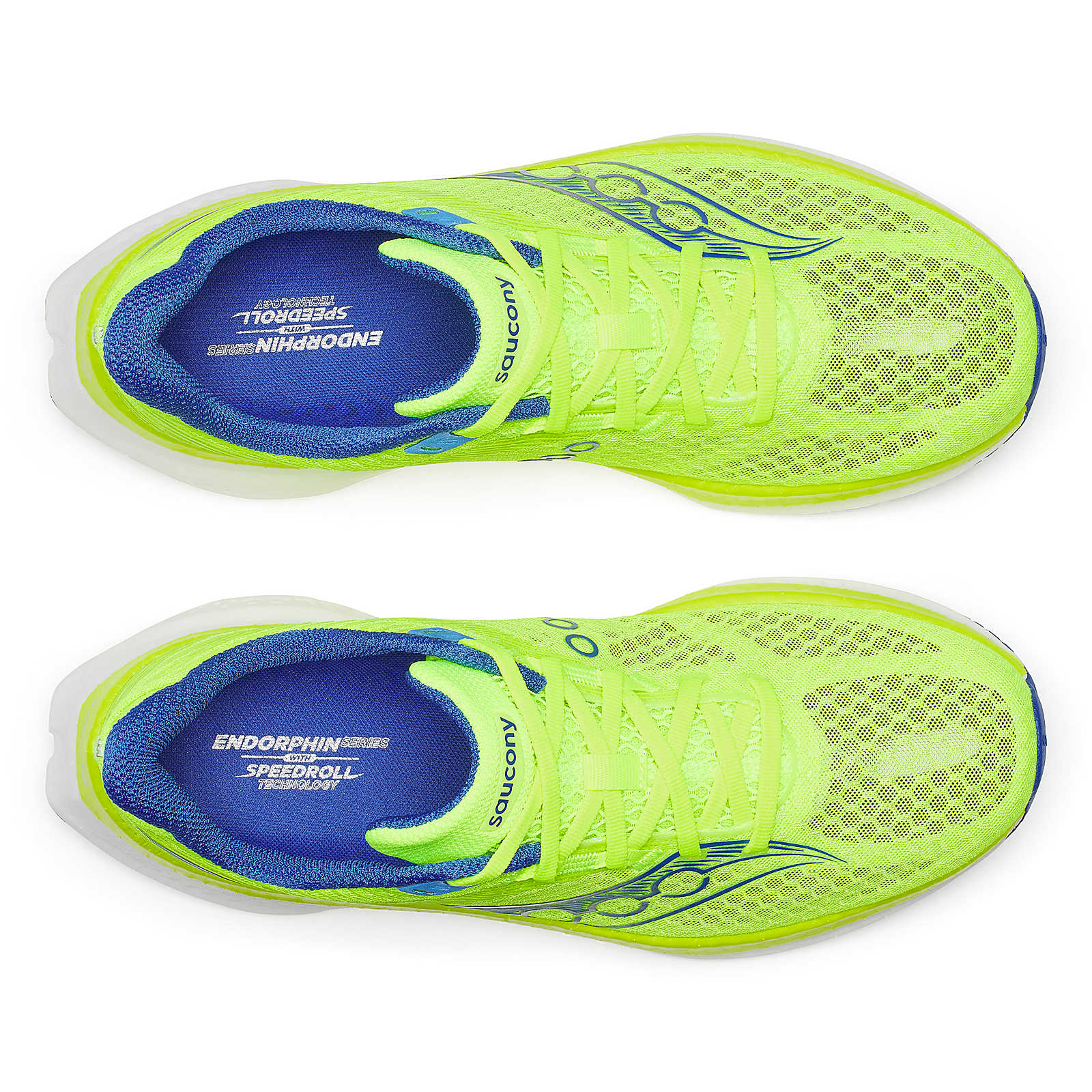 Endorphin Speed 5 - Men by Saucony in neon yellow and blue lightweight road running shoe with PWRRUN PB cushioning and nylon plate for speed