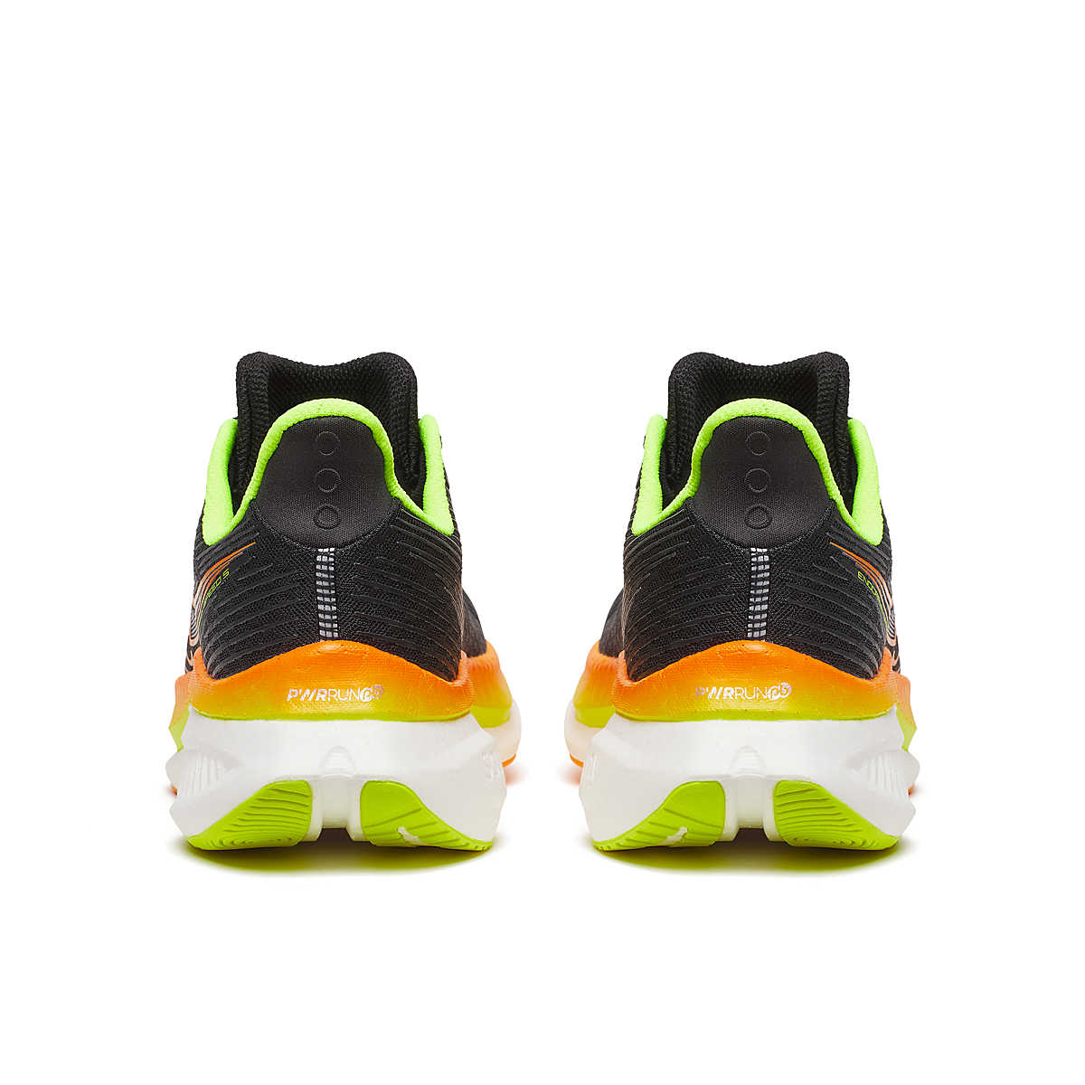 Endorphin Speed 5 - Men by Saucony in black, orange, and lime with nylon plate and PWRRUN PB cushioning for road running speed
