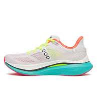 Endorphin Speed 5 - Men by Saucony in white and neon with nylon plate and PWRRUN PB cushioning for fast, smooth road running and racing.